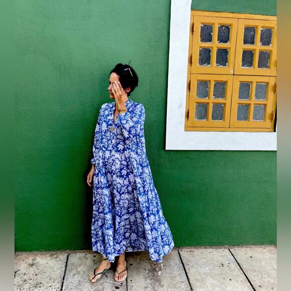 Anthropologie PAREKH BUGBEE S/M Lulu Summer Maxi Dress in white floral batik - Picture 7 of 9